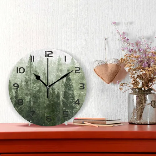 Vista 2 de Reloj de pared de pinos de 10 pulgadas, silencioso, sin tictac, de cuarzo, funciona con pilas, redondo, digital, fácil de leer, para el hogar