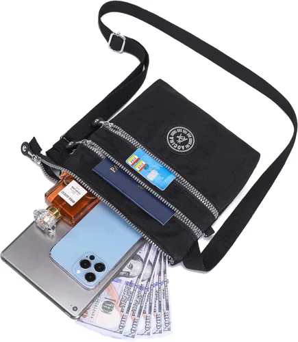 Vista 7 de AOCINA Bolsos cruzados de nailon para mujer, con múltiples bolsillos, bolso cruzado pequeño, ligero, de viaje, para teléfono, bolsos de hombro