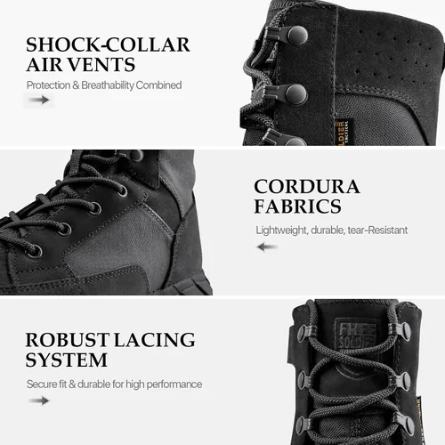 Vista 6 de FREE SOLDIER Men's 8 Inch Tactical Side Zip Boots Military Army Work Boots Lightweight Combat Boot for Motorcycle Boot