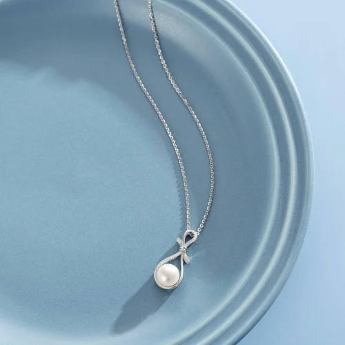 Vista 4 de FANCIME Pearl Necklace 9-10mm Genuine Freshwater Pearl in Sterling Silver Infinity Necklaces June Birthstone Pearl Gifts Fine Jewelry for Women
