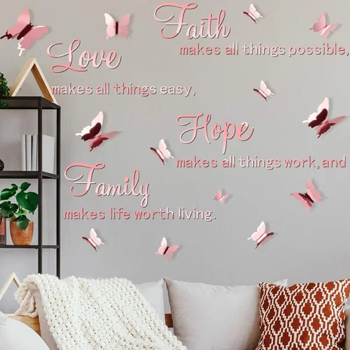 Vista 5 de Zonon - 16 calcomanías de pared con frase inspiradora de mariposa con Oro rosa