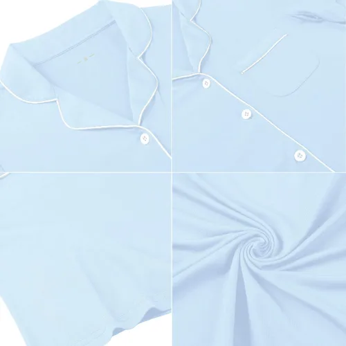 Vista 155 de Samring Camisón de pijama para mujer, manga corta/larga, con botones, camisón para dormir, camisón para novio, talla XXL