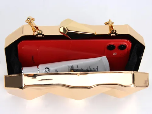 Vista 3 de Van Caro - Bolso de mano de metal para mujer, diseño geométrico, con cadena de diamantes