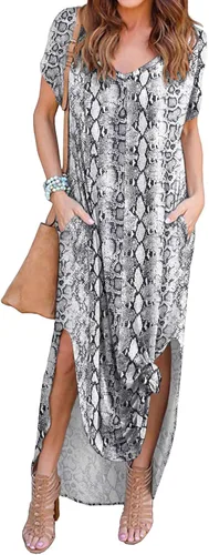 Vista 2 de GRECERELLE - Vestido largo para mujer, estilo holgado con bolsillos, manga corta y abertura lateral