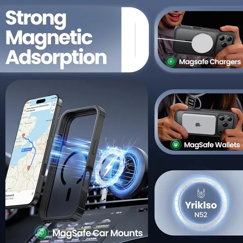 Vista 4 de Yriklso Funda magnética para iPhone 18 Pro y 17 Pro, color negro