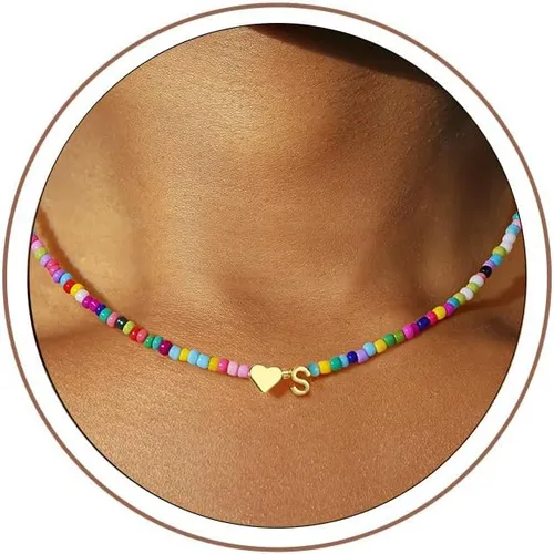 Vista 26 de Turandoss Collares con iniciales de cuentas coloridas, regalos