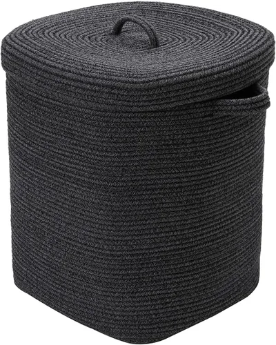Vista 13 de Canasta de almacenamiento rectangular extragrande de 22"x14"x18" con tapa, gran canasta de cuerda de algodón, canasta de lavandería tejida
