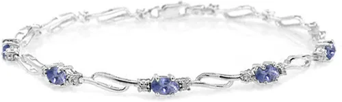 Vista 3 de Galaxy Gold GG Pulsera de tenis de oro blanco macizo de 14 quilates con tanzanita y diamantes