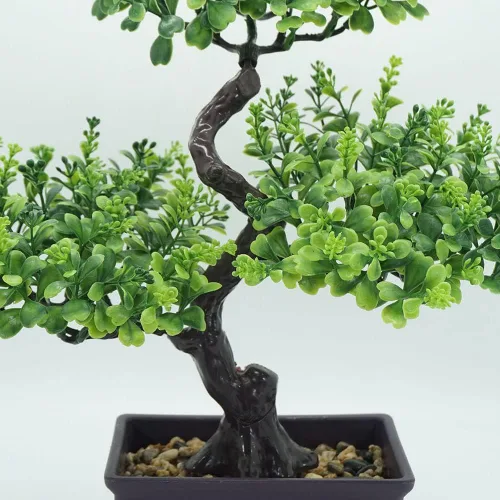 Vista 5 de Árbol bonsái falso, planta de pino de flor artificial, decoración de fiesta de Navidad, decoración del hogar, plantas falsas para decoración de Verde