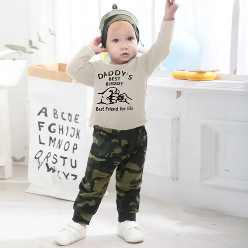 Vista 2 de Renotemy Conjunto de ropa para bebé recién nacido, conjunto de ropa con estampado de letras para niño