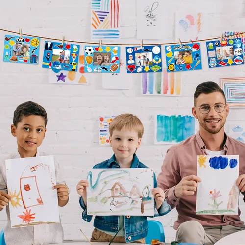 Vista 5 de chiazllta Paquete de 30 kits de manualidades para el día del padre para niños, marco de fotos del padre, arte de bricolaje, decoración de fiesta