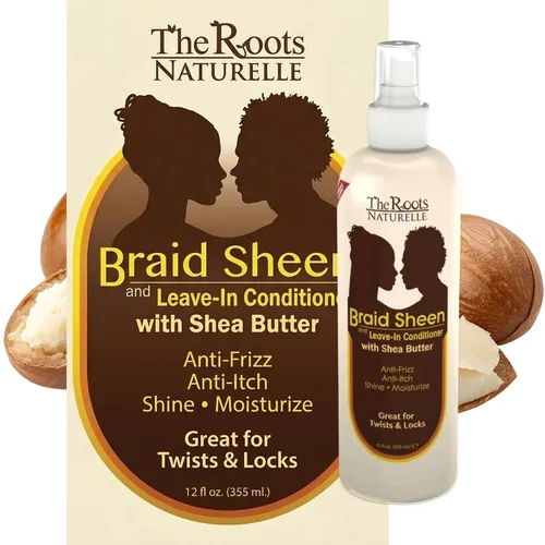 Vista 2 de The Roots Naturelle Braid Sheen Braid Braid Spray 12 onzas líquidas Acondicionador sin enjuague con manteca de karité Enriquecido