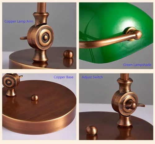 Vista 6 de Green Bankers Deskp - Traditional Wood Table Light with Green Glass Shade - Antreadingp for Home & Office - Elegant Lightifixture (Tyg)