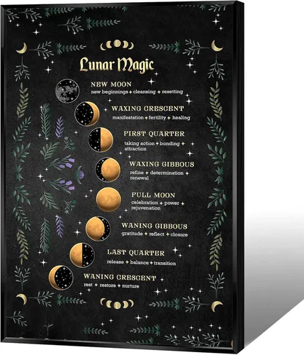 Vista 14 de Viokalt Arte de Pared de Brujería Vintage Divertido Póster de Lienzo de Fases Lunares Luna Niña Gótica Magia Bruja Impresiones Pintura Para Hogar