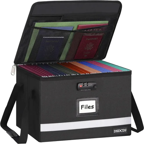 Vista 9 de Caja de documentos ignífuga, organizador de archivos ignífugo con cerradura, caja de archivos portátil con asa, archivador portátil para oficina