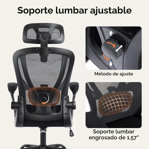 Vista 6 de Silla ergonómica de oficina, silla de escritorio de malla, color Negro