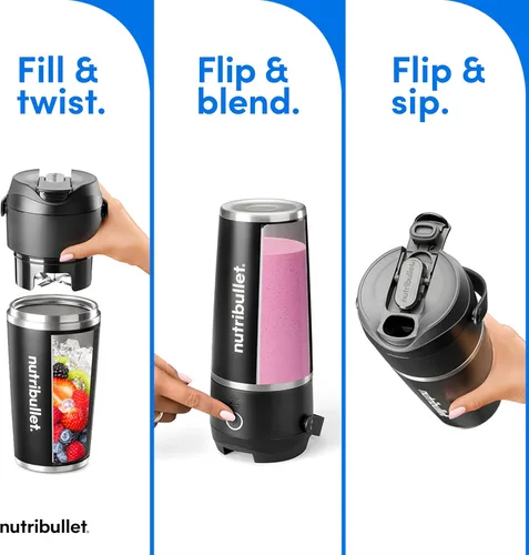 Vista 3 de nutribullet Batidora portátil abatible con vaso aislante, inalámbrico, negro, NBPB50350AK