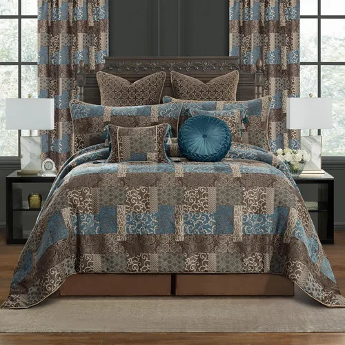 Vista 2 de Loom and Mill Juego de edredón de 9 piezas de Jacquard, juego de edredón tradicional de patchwork vintage tamaño Queen, ropa de cama ultra suave