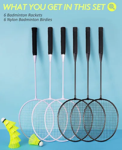 Vista 2 de AboveGenius Badminton Rackets Set, Lightweight & Durable Badminton Set (Includes 6/12 Racquets, 6/12 Birdies), Outdoor Backyard & School Games for