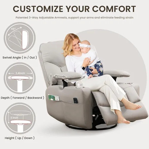 Vista 3 de Mecedora para guardería reclinable eléctrico con reposabrazos de Gris