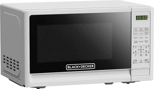 Vista 4 de BLACK+DECKER - Horno microondas compacto de sobremesa 0.7 pies cúbicos, 700 vatios, con iluminación LED, bloqueo infantil, color blanco