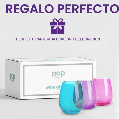 Vista 6 de pop design Copas de vino irrompibles de alta calidad, sin tallo, juego de 6 copas de vino de plástico acrílico reutilizables sin BPA inastillables