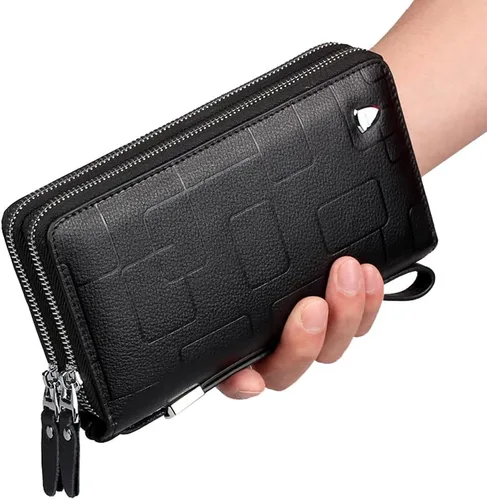 Vista 5 de KPYWZER Bolso de mano de cuero para hombre, cartera para muñeca, bolsa de muñeca
