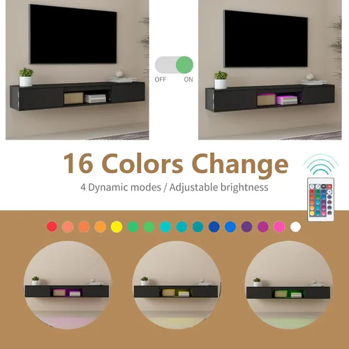 Vista 3 de Vibe & Dine Soporte de TV LED con diseño de patrón en espiral, soporte de TV flotante de 63 pulgadas con luces RGB, centro de entretenimiento