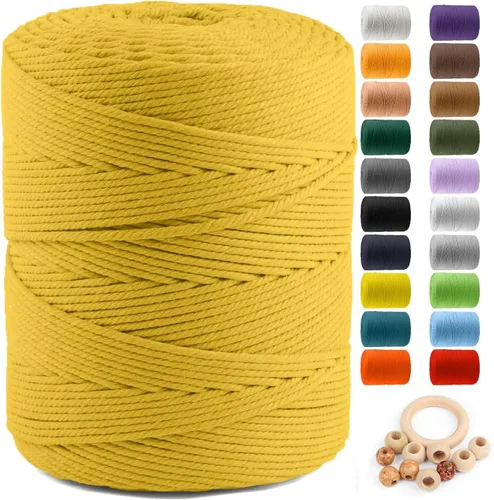 Vista 37 de ZUEXT Cordón de algodón para macramé de 4 mm x 500 m, ZUEXT Cordones trenzados naturales hechos a mano en verde manzana de 4 hebras, cuerda de lana