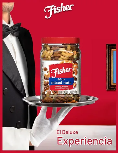 Vista 5 de Fisher Snack Deluxe Mezcla de Frutos Secos, 24 Onzas, Anacardos, Almendras, Nueces Pecanas, Nueces de Brasil, 100% Reciclable, Bocadillos Saludables