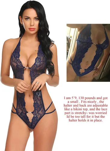 Vista 43 de Avidlove - Body de lencería de una pieza para mujer, diseño de encaje sexy con escote en V profundo, babydoll, ropa de dormir, tallas XS a XXXL