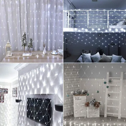 Vista 5 de LYHOPE 12 x 1,5 m 360 luces LED en red de Navidad, 8 modos de iluminación de bajo voltaje, luces decorativas de Navidad en malla para árboles