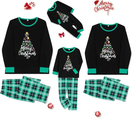 Vista 2 de WakeUple Pijamas de Navidad a juego para la familia, conjuntos de pijamas de Navidad clásicos rojos para mujeres, hombres, niños, perros y bebés