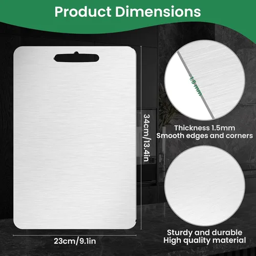 Vista 2 de Tabla de cortar de titanio para cocina, tabla de cortar de acero inoxidable de grado alimenticio, fácil de limpiar, duradera y de grado alimenticio