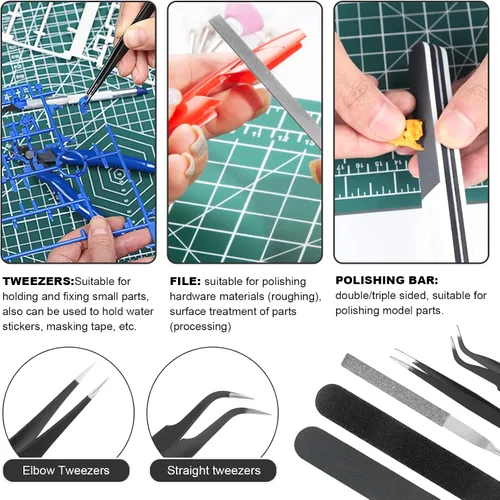 Vista 4 de Fippy 11 piezas Kit de herramientas para modelos, kit de herramientas Gundam, kit de herramientas de construcción para pasatiempos para armado
