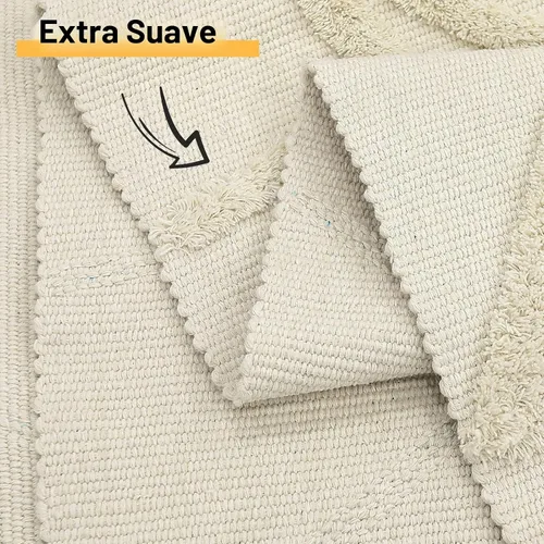 Vista 2 de Uphome - Alfombras de baño boho de 2 x 3 pies, color beige, con protección contra el mal de ojo, tul con borlas, suave, lavable a máquina