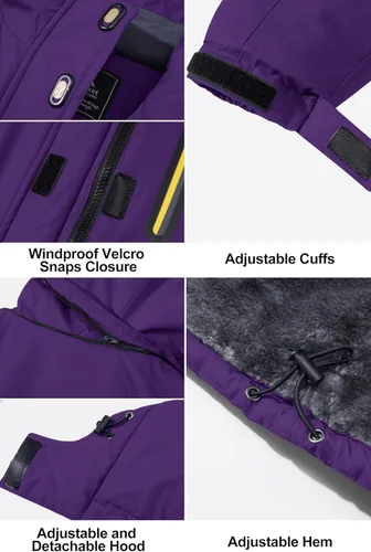 Vista 6 de MAGCOMSEN Chaquetas de esquí para mujer, resistentes al agua, aisladas, a prueba de viento, forro polar, abrigos de invierno con capucha