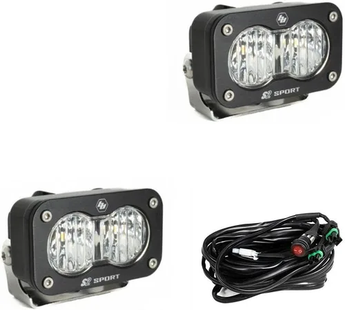 Vista 14 de Baja Designs S2 Sport - Par de cápsulas de luz LED negras – 2 unidades LED con arnés de cableado (conducción/combinado; ámbar)