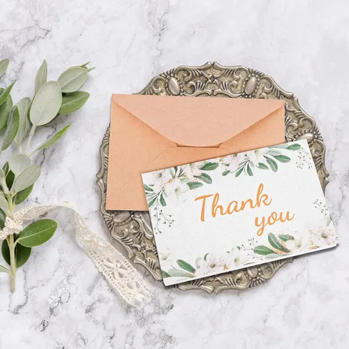 Vista 7 de Tarjetas de agradecimiento con sobres de papel kraft y calcomanías a juego, 100 tarjetas de agradecimiento de plantas verdes, tarjetas