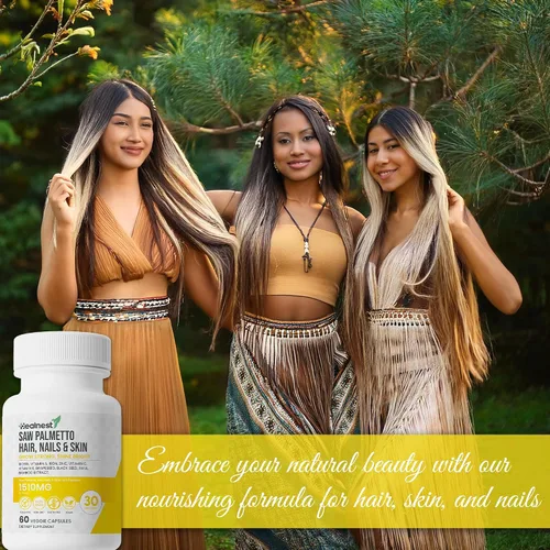 Vista 7 de Suplemento para el cuidado del cabello, las uñas y la piel con Saw Palmetto, biotina, Amla - 60 cápsulas vegetarianas sin OMG, sin gluten