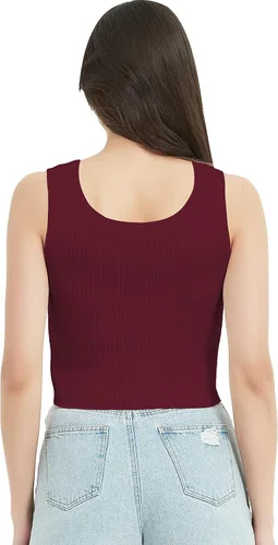 Vista 4 de Women's Casual Tank Top Solid Color Basic Sleeveless Crew Neck Ribbed Knit Crop Top