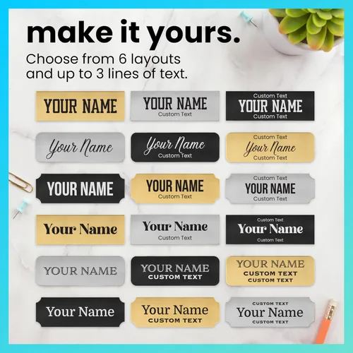 Vista 5 de ExcelMark Placas de nombre personalizadas: 20 iconos, 3 esquinas y 3-4 estilos de borde para elegir, placa de nombre de latón macizo, placa
