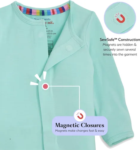 Vista 3 de Magnético Me Pijamas con piecitos de modal suave para bebé con cierre magnético rápido Pijama para niños y niñas, recién nacido a 24 meses