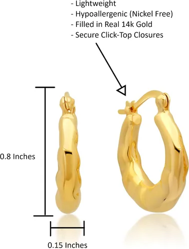 Vista 5 de Aretes de aro ligeros con relleno de oro amarillo de 14 quilates en varios estilos