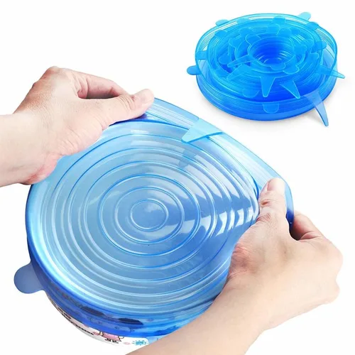 Vista 2 de Tapas Silicona Ajustables Recipientes Cocina Multi Usos X6