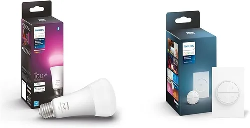 Vista 7 de Philips Hue Bombilla inteligente LED A19 E26 de color blanco y color, Bluetooth y Zigbee y White & Color Ambiance BR30 bombillas inteligentes, 16