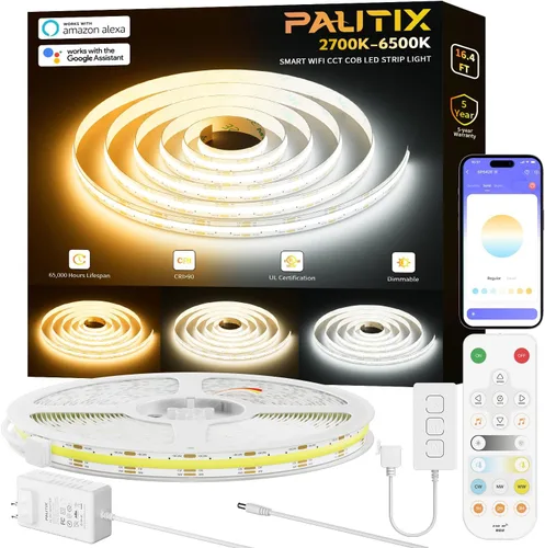Vista 11 de PAUTIX COB Tiras de Luces LED 2700K-6500K CCT Sintonizable Blanco 24ft Certificadas UL Luces LED Sin Puntos Super Brillantes Regulables 24V Cinta