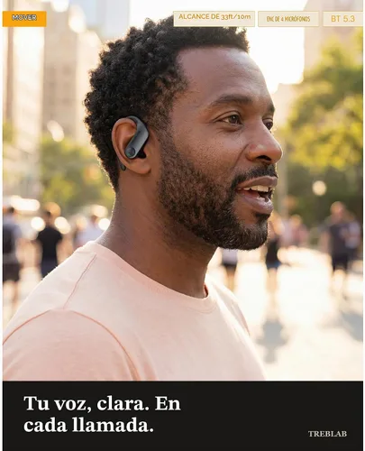 Vista 7 de TREBLAB X3 Pro - Auriculares inalámbricos para entrenamiento con ganchos cómodos, Bluetooth 5.3, graves potentes, aislamiento de ruido, 145 horas
