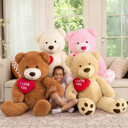 Vista 3 de MaoGoLan Oso de peluche gigante de 52" Oso de peluche - Te amo Corazón rojo Oso de peluche grande para regalo de San Valentín, aniversario, larga
