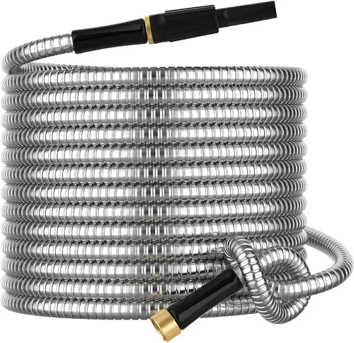 Vista 10 de Manguera de jardín de metal corta de 1 pie, adaptador de extensión de manguera pequeña de acero inoxidable para carrete de manguera, tubo de agua